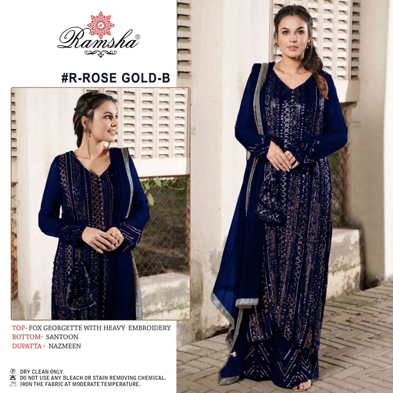 RAMSHA PRESENTS ROSE GOLD NX GEORGETTE EMBROIDERY WHOLESALE PAKISTANI SUITS